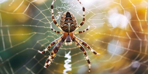 Close up of a spider on a web in the forest