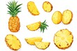 © AIGen - Pineapple Slices Collection. Set of Isolated Tropical Fruit Pieces