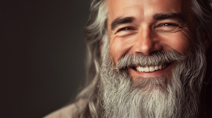 middle aged man with long beard and grey long hair portrait close up Generative AI