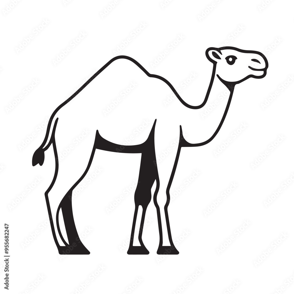 camel in cartoon, doodle style . Image for t-shirt, web, mobile apps and ui. Isolated 2d vector illustration in logo, icon, sketch style, Eps 10, black and white. AI Generative