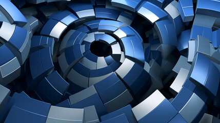 Poster - Abstract Metallic Swirling Vortex of Blue Geometric Blocks