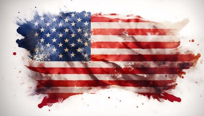 Grunge US Flag with Splatter Effects- A US flag design with grunge elements, including paint splashes. Graphic art illustration poster