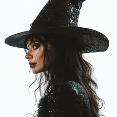 woman with a witch hat, white background