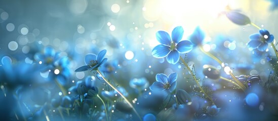 Poster - Blue Flowers With Bokeh Effect In Nature Background