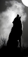 Sinister silhouette of a werewolf howling at the moon