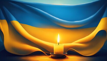 Pray for Ukrainian Peace Banner with Flag and Candle. Graphic art illustration wallpaper