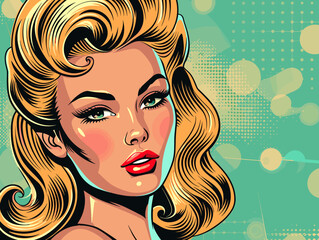 Sticker - Beautiful blonde woman. Pop art retro vector illustration. Comic book style imitation