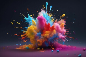 Splash of colorful liquid paint splashes isolated on black background. Ink colorful spray on the black background. Abstract watercolor background 