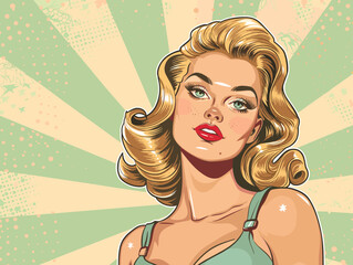 Sticker - Beautiful blonde woman with long hair. Vector illustration in pop art style