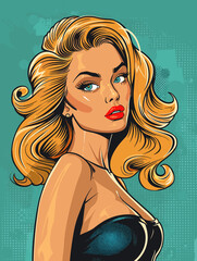 Sticker - Portrait of a beautiful blonde woman. Vector illustration in retro style