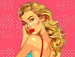 Sticker - Beautiful blonde woman. Pop art retro vector illustration. Comic book style imitation