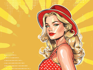 Sticker - Beautiful blonde woman. Pop art retro vector illustration. Comic book style imitation