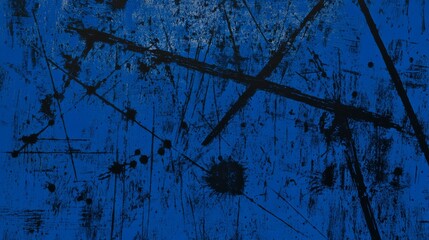 Abstract blue background with black paint splatters