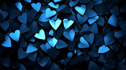 Wall Mural - Blue glowing hearts backdrop, abstract love background for romantic designs