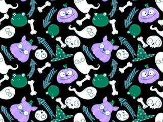 Halloween cute pumpkins seamless monsters pattern for wrapping paper and fabric