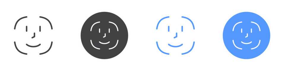 Face id icon Flat set in black and white color