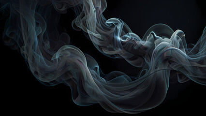 Abstract smoke wisps flowing gracefully across a dark background, creating an ethereal and mystical atmosphere