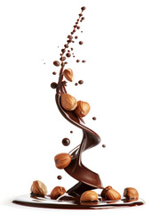 Poster - Falling melted chocolate spiral with dripping on white background