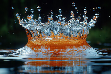 Canvas Print - A series of droplets hitting a surface simultaneously, creating a synchronized splash effect. Concept of synchronized impact and splash.