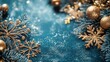 © Koplexs-Stock - Golden Christmas Ornaments and Snowflakes on a Blue Glittery Background
