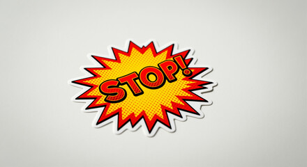 Stop sign graphic with dynamic bursting effect emphasizing caution and alertness