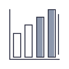 A gray bar graph icon, illustrating performance, growth, and financial progress