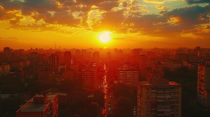 Wall Mural - Sunset Over Cityscape