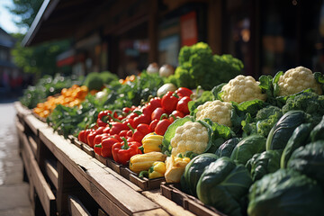 Wall Mural - A bustling farmer’s market with vibrant produce. Concept of local trade and health. Generative Ai.