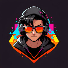 Poster - Cool Gamer Portrait With Headphones and Sunglasses