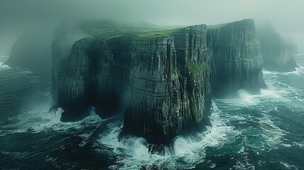 Canvas Print - Sea Cliffs in Misty Weather