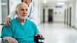 © Anny - Nurse assisting an elderly man in a wheelchair, bright hallway, safety and professional care focus