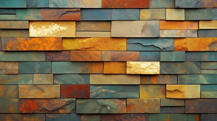 Wall Mural - Close-up of a colorful brick wall with a variety of hues.