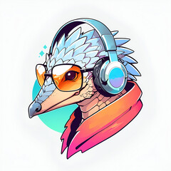 Wall Mural - Cool Bird with Headphones