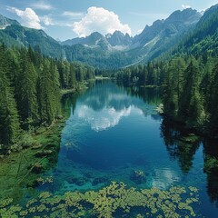 Canvas Print - Tranquil Alpine Lake with Mountain Reflections