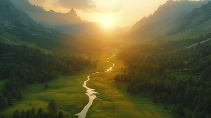 Poster - Serene Sunset Over Mountain Valley