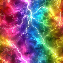 Wall Mural - Rainbow Lightning Electricity Thunder Storm Seamless Pattern Texture