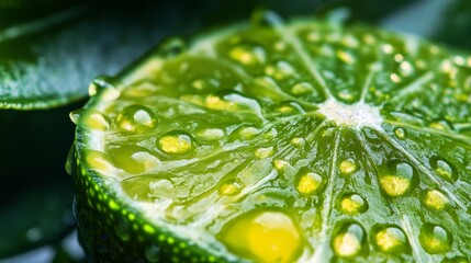 Green lime slice. Macro fruit photo