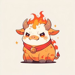 Sticker - Cute Fire Bull Illustration