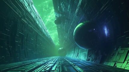 Wall Mural - infinite green tunnel sci-f