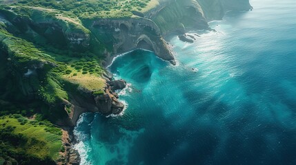 Sticker - Aerial View of Rugged Coastline and Turquoise Waters