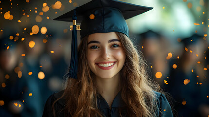 A joyful graduate celebrating their achievement in cap and gown.