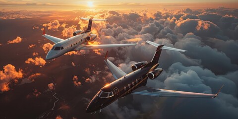 Canvas Print - Two private aircraft one twin jet and one twin turboprop