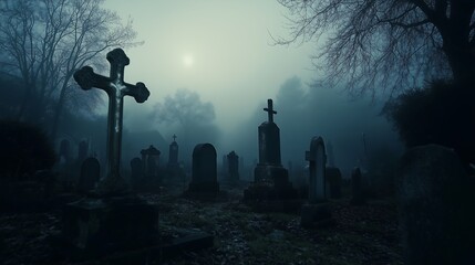 creepy dark graveyard