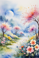 Wall Mural - landscape with flowers