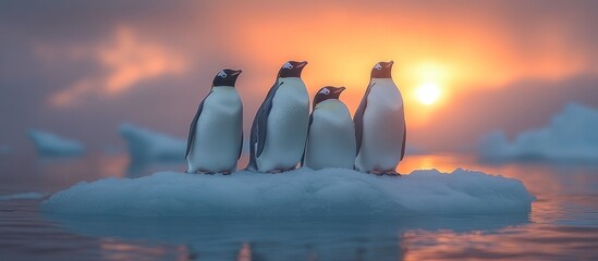 Sticker - Penguins on an Iceberg at Sunset