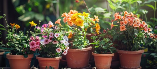 Sticker - Bunch Of Different Potted Flowers In Green Garden