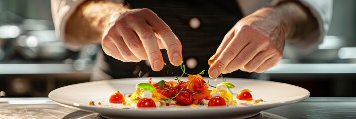 Wall Mural - A chef preparing a delicious dish in a fine restaurant.