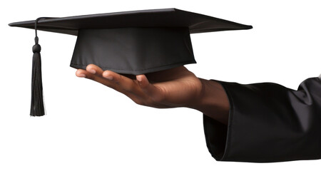 Wall Mural - PNG Hand holding graduation hat adult intelligence achievement.