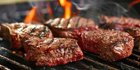 Canvas Print - Grilling Fresh and Juicy Steaks