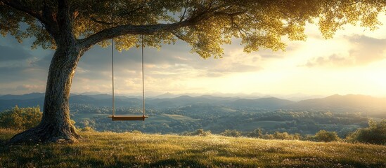 Sticker - Swinging Into Serenity: A Moment of Tranquility Amidst Rolling Hills